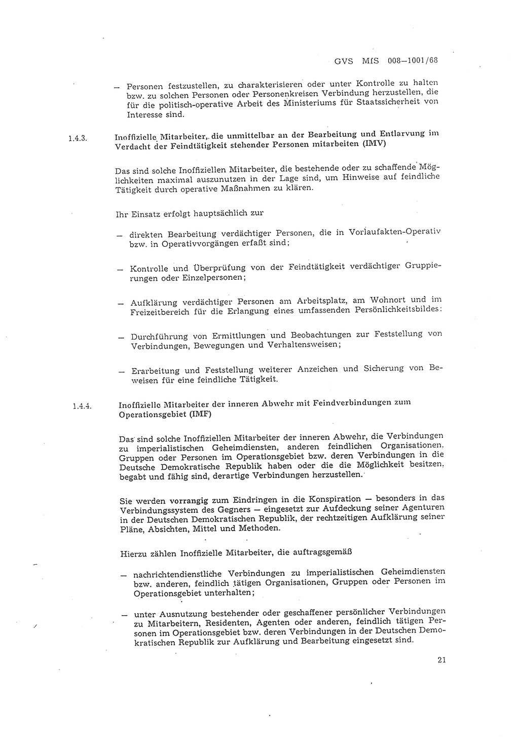 Richtlinie 1/68 für die Zusammenarbeit mit Gesellschaftlichen Mitarbeitern für Sicherheit und Inoffiziellen Mitarbeitern im Gesamtsystem der Sicherung der Deutschen Demokratischen Republik (DDR), Ministerium für Staatssicherheit (MfS), Der Minister (Mielke), Geheime Verschlußsache (GVS) 008-1001/68, Berlin 1968, Seite 21 (RL 1/68 DDR MfS Min. GVS 008-1001/68 1968, S. 21)