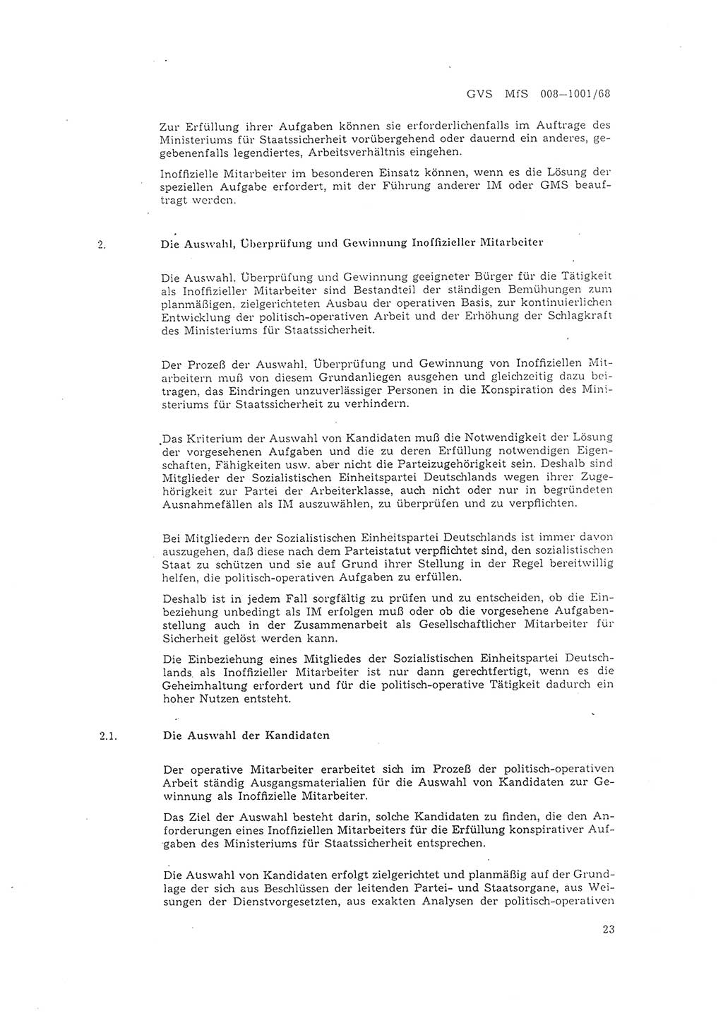 Richtlinie 1/68 für die Zusammenarbeit mit Gesellschaftlichen Mitarbeitern für Sicherheit und Inoffiziellen Mitarbeitern im Gesamtsystem der Sicherung der Deutschen Demokratischen Republik (DDR), Ministerium für Staatssicherheit (MfS), Der Minister (Mielke), Geheime Verschlußsache (GVS) 008-1001/68, Berlin 1968, Seite 23 (RL 1/68 DDR MfS Min. GVS 008-1001/68 1968, S. 23)