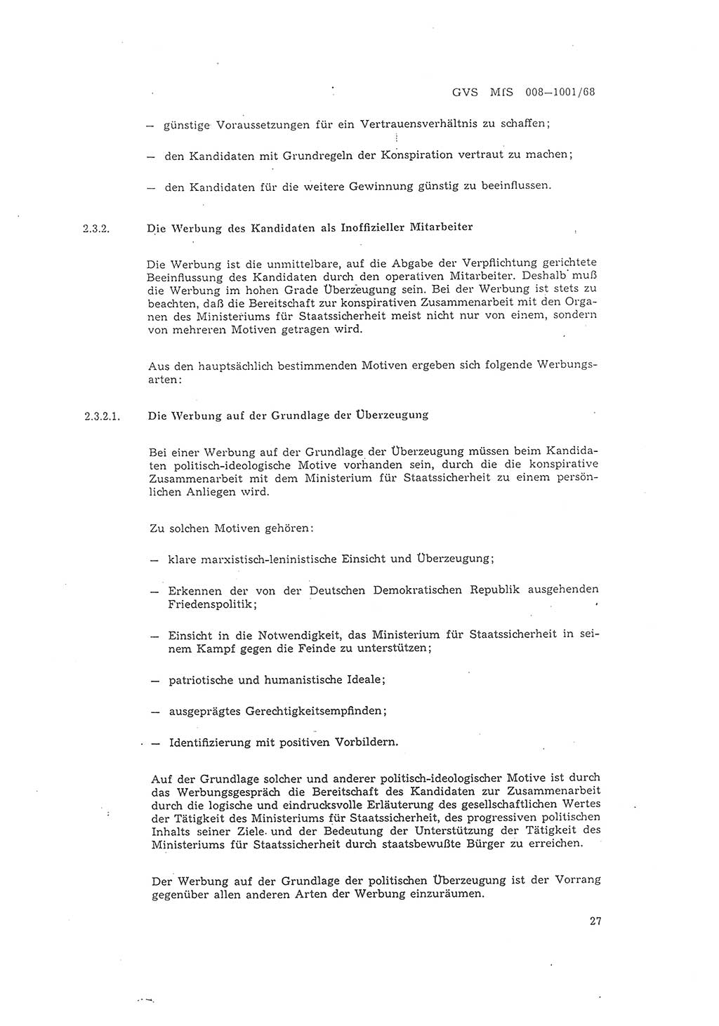 Richtlinie 1/68 für die Zusammenarbeit mit Gesellschaftlichen Mitarbeitern für Sicherheit und Inoffiziellen Mitarbeitern im Gesamtsystem der Sicherung der Deutschen Demokratischen Republik (DDR), Ministerium für Staatssicherheit (MfS), Der Minister (Mielke), Geheime Verschlußsache (GVS) 008-1001/68, Berlin 1968, Seite 27 (RL 1/68 DDR MfS Min. GVS 008-1001/68 1968, S. 27)