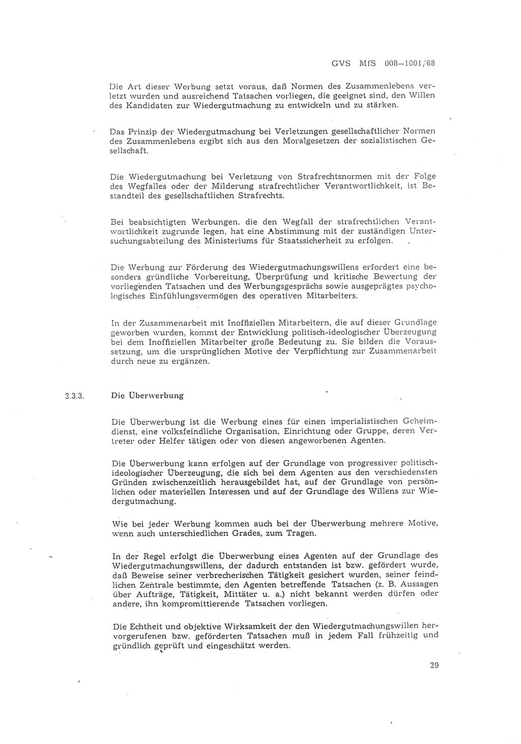 Richtlinie 1/68 für die Zusammenarbeit mit Gesellschaftlichen Mitarbeitern für Sicherheit und Inoffiziellen Mitarbeitern im Gesamtsystem der Sicherung der Deutschen Demokratischen Republik (DDR), Ministerium für Staatssicherheit (MfS), Der Minister (Mielke), Geheime Verschlußsache (GVS) 008-1001/68, Berlin 1968, Seite 29 (RL 1/68 DDR MfS Min. GVS 008-1001/68 1968, S. 29)