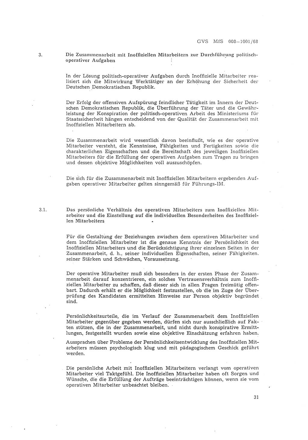 Richtlinie 1/68 für die Zusammenarbeit mit Gesellschaftlichen Mitarbeitern für Sicherheit und Inoffiziellen Mitarbeitern im Gesamtsystem der Sicherung der Deutschen Demokratischen Republik (DDR), Ministerium für Staatssicherheit (MfS), Der Minister (Mielke), Geheime Verschlußsache (GVS) 008-1001/68, Berlin 1968, Seite 31 (RL 1/68 DDR MfS Min. GVS 008-1001/68 1968, S. 31)