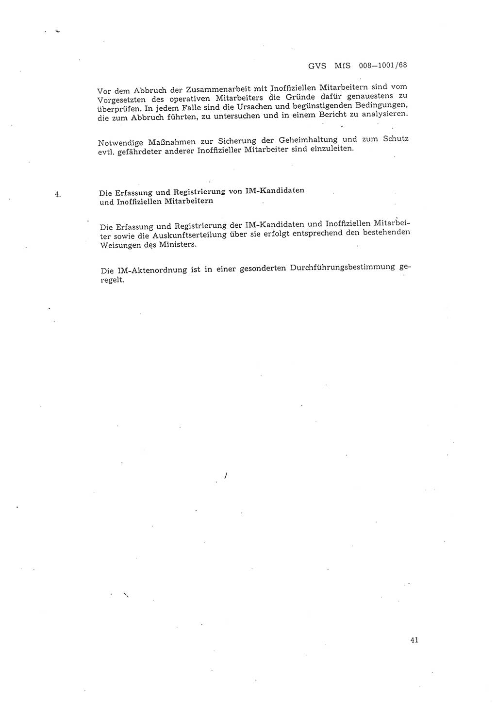 Richtlinie 1/68 für die Zusammenarbeit mit Gesellschaftlichen Mitarbeitern für Sicherheit und Inoffiziellen Mitarbeitern im Gesamtsystem der Sicherung der Deutschen Demokratischen Republik (DDR), Ministerium für Staatssicherheit (MfS), Der Minister (Mielke), Geheime Verschlußsache (GVS) 008-1001/68, Berlin 1968, Seite 41 (RL 1/68 DDR MfS Min. GVS 008-1001/68 1968, S. 41)