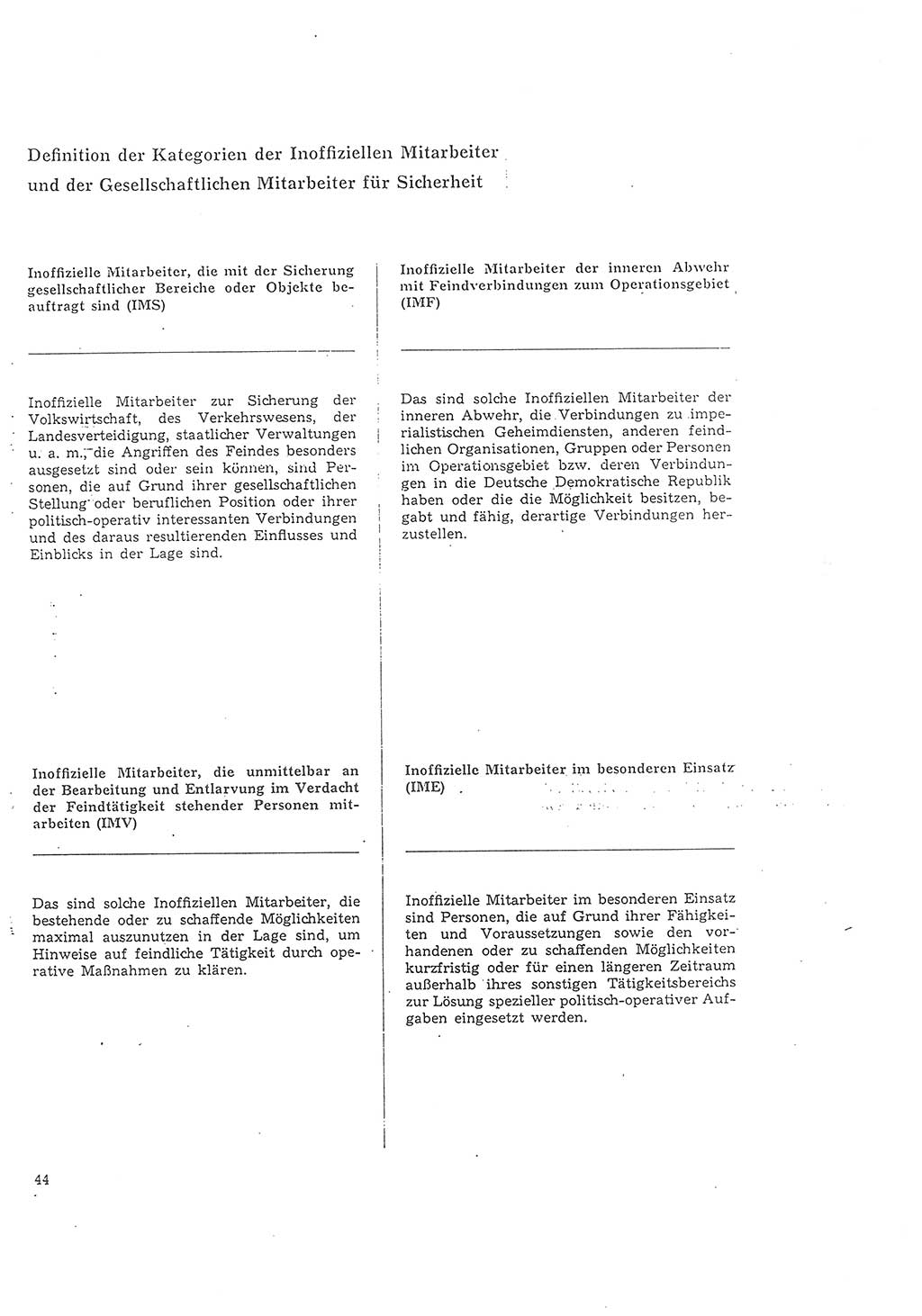 Richtlinie 1/68 für die Zusammenarbeit mit Gesellschaftlichen Mitarbeitern für Sicherheit und Inoffiziellen Mitarbeitern im Gesamtsystem der Sicherung der Deutschen Demokratischen Republik (DDR), Ministerium für Staatssicherheit (MfS), Der Minister (Mielke), Geheime Verschlußsache (GVS) 008-1001/68, Berlin 1968, Seite 44 (RL 1/68 DDR MfS Min. GVS 008-1001/68 1968, S. 44)