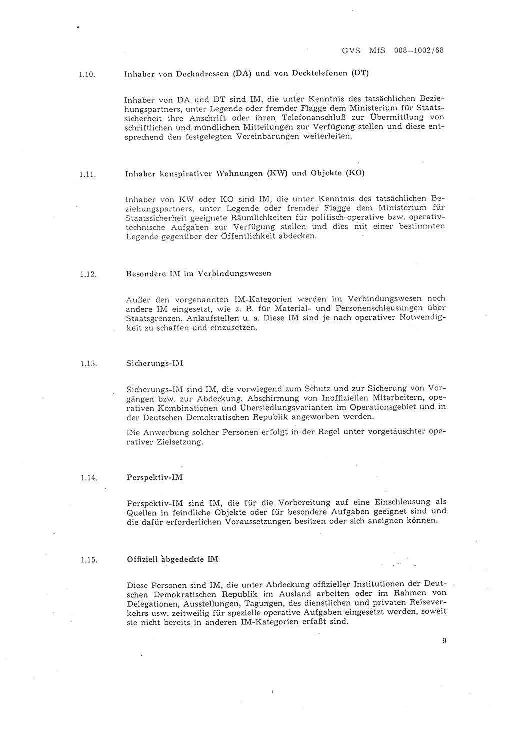 Richtlinie 2/68 für die Arbeit mit Inoffiziellen Mitarbeitern (IM) im Operationsgebiet, Deutsche Demokratische Republik (DDR), Ministerium für Staatssicherheit (MfS), Der Minister (Mielke), Geheime Verschlußsache (GVS) 008-1002/68, Berlin 1968, Seite 9 (RL 2/68 DDR MfS Min. GVS 008-1002/68 1968, S. 9)