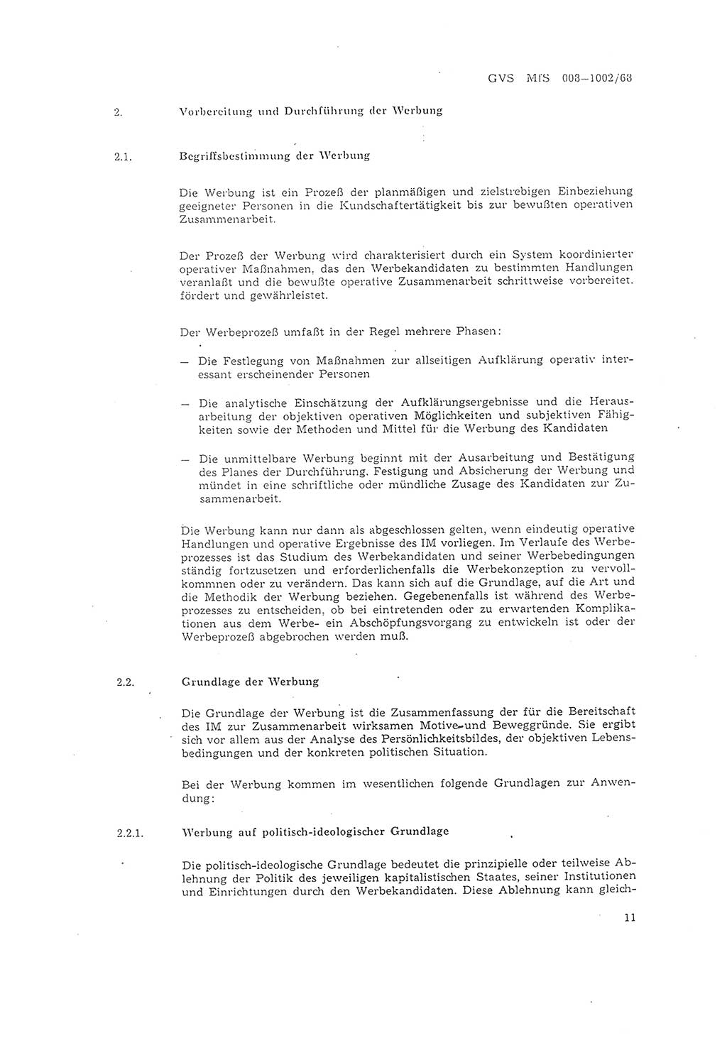 Richtlinie 2/68 für die Arbeit mit Inoffiziellen Mitarbeitern (IM) im Operationsgebiet, Deutsche Demokratische Republik (DDR), Ministerium für Staatssicherheit (MfS), Der Minister (Mielke), Geheime Verschlußsache (GVS) 008-1002/68, Berlin 1968, Seite 11 (RL 2/68 DDR MfS Min. GVS 008-1002/68 1968, S. 11)