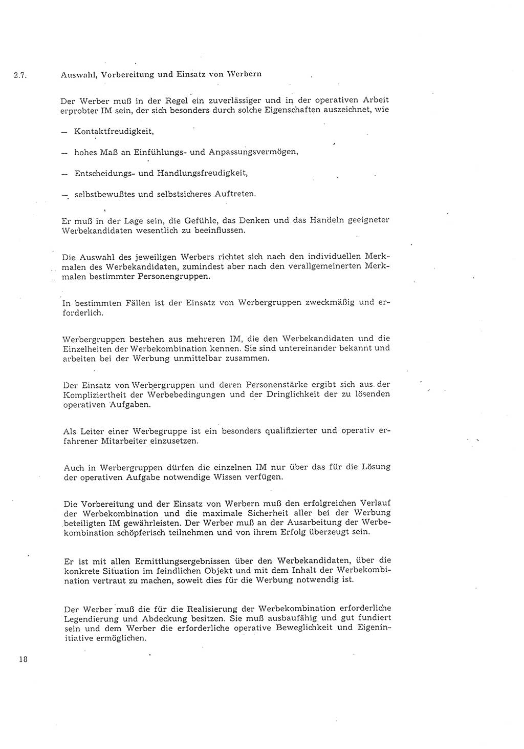 Richtlinie 2/68 für die Arbeit mit Inoffiziellen Mitarbeitern (IM) im Operationsgebiet, Deutsche Demokratische Republik (DDR), Ministerium für Staatssicherheit (MfS), Der Minister (Mielke), Geheime Verschlußsache (GVS) 008-1002/68, Berlin 1968, Seite 18 (RL 2/68 DDR MfS Min. GVS 008-1002/68 1968, S. 18)