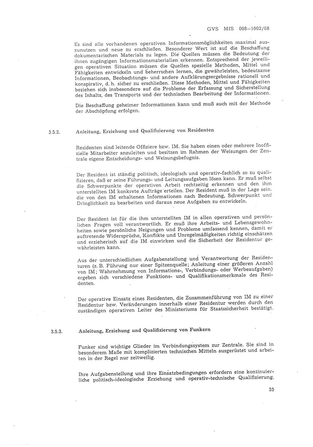 Richtlinie 2/68 für die Arbeit mit Inoffiziellen Mitarbeitern (IM) im Operationsgebiet, Deutsche Demokratische Republik (DDR), Ministerium für Staatssicherheit (MfS), Der Minister (Mielke), Geheime Verschlußsache (GVS) 008-1002/68, Berlin 1968, Seite 25 (RL 2/68 DDR MfS Min. GVS 008-1002/68 1968, S. 25)