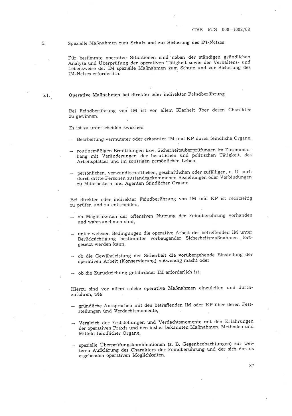 Richtlinie 2/68 für die Arbeit mit Inoffiziellen Mitarbeitern (IM) im Operationsgebiet, Deutsche Demokratische Republik (DDR), Ministerium für Staatssicherheit (MfS), Der Minister (Mielke), Geheime Verschlußsache (GVS) 008-1002/68, Berlin 1968, Seite 37 (RL 2/68 DDR MfS Min. GVS 008-1002/68 1968, S. 37)