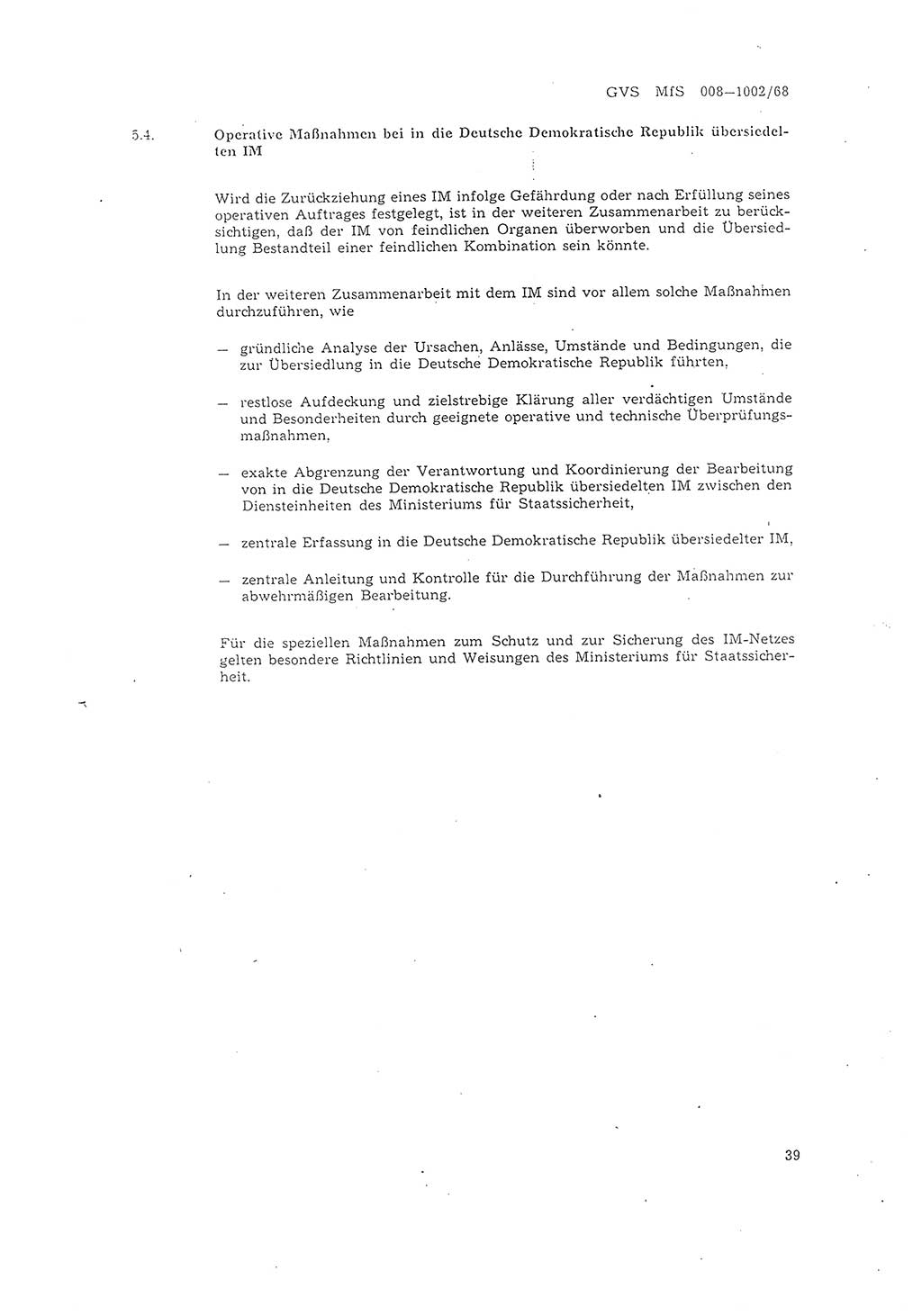 Richtlinie 2/68 für die Arbeit mit Inoffiziellen Mitarbeitern (IM) im Operationsgebiet, Deutsche Demokratische Republik (DDR), Ministerium für Staatssicherheit (MfS), Der Minister (Mielke), Geheime Verschlußsache (GVS) 008-1002/68, Berlin 1968, Seite 39 (RL 2/68 DDR MfS Min. GVS 008-1002/68 1968, S. 39)