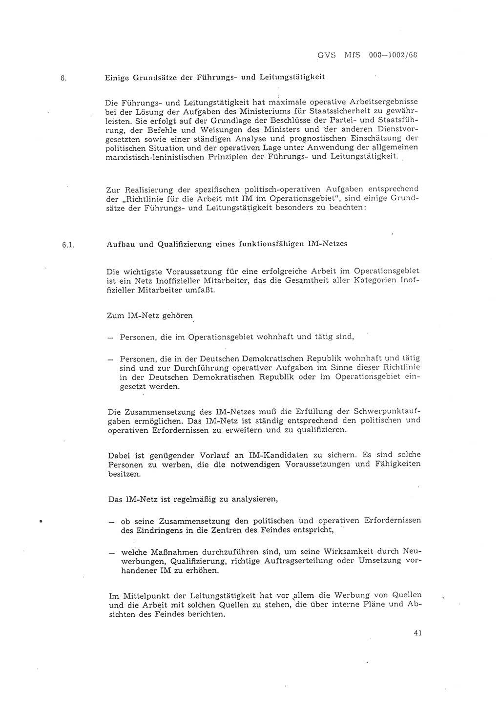 Richtlinie 2/68 für die Arbeit mit Inoffiziellen Mitarbeitern (IM) im Operationsgebiet, Deutsche Demokratische Republik (DDR), Ministerium für Staatssicherheit (MfS), Der Minister (Mielke), Geheime Verschlußsache (GVS) 008-1002/68, Berlin 1968, Seite 41 (RL 2/68 DDR MfS Min. GVS 008-1002/68 1968, S. 41)