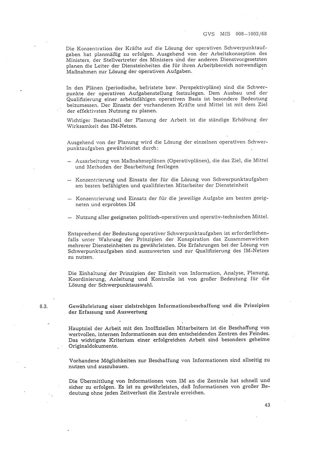 Richtlinie 2/68 für die Arbeit mit Inoffiziellen Mitarbeitern (IM) im Operationsgebiet, Deutsche Demokratische Republik (DDR), Ministerium für Staatssicherheit (MfS), Der Minister (Mielke), Geheime Verschlußsache (GVS) 008-1002/68, Berlin 1968, Seite 43 (RL 2/68 DDR MfS Min. GVS 008-1002/68 1968, S. 43)