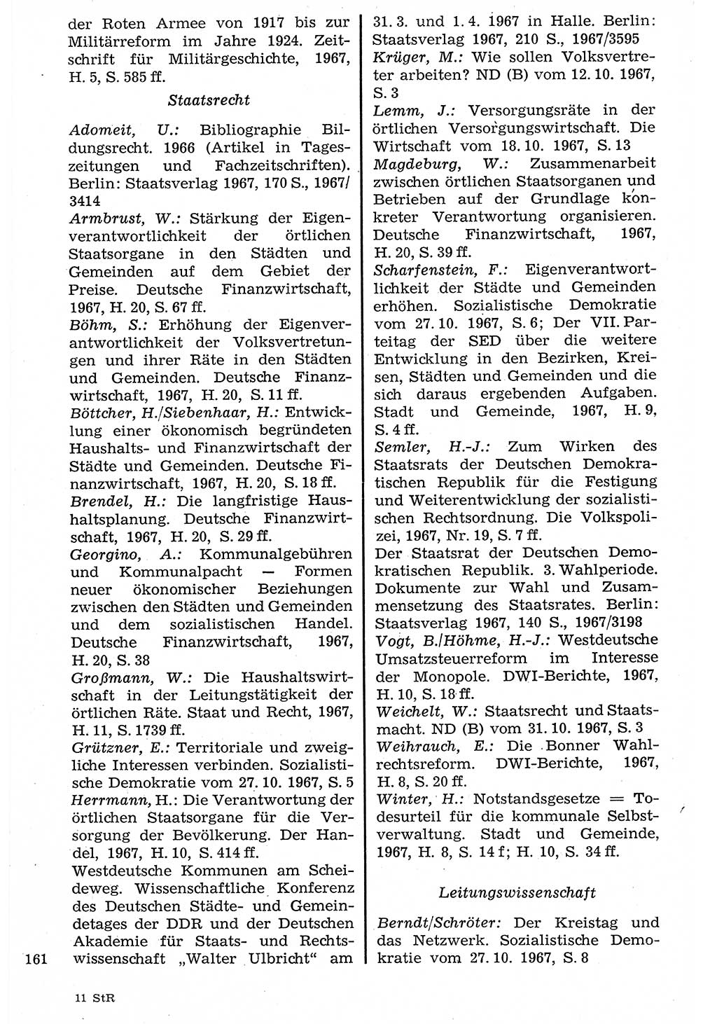 Staat und Recht (StuR), 17. Jahrgang [Deutsche Demokratische Republik (DDR)] 1968, Seite 161 (StuR DDR 1968, S. 161)