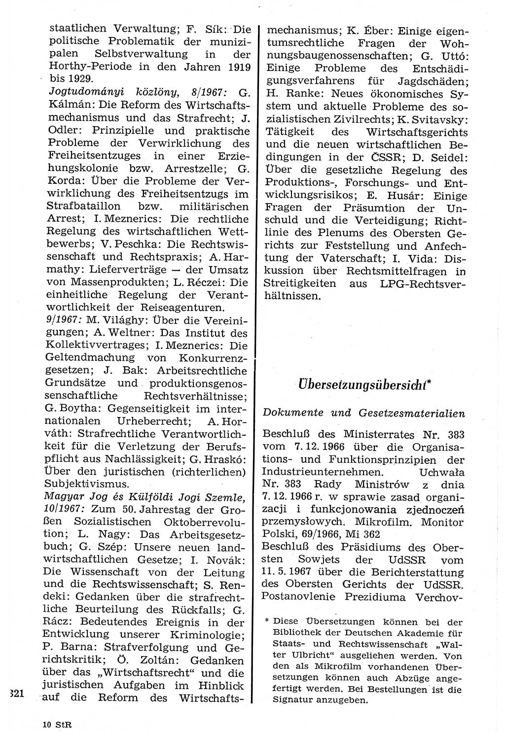 Staat und Recht (StuR), 17. Jahrgang [Deutsche Demokratische Republik (DDR)] 1968, Seite 321 (StuR DDR 1968, S. 321)