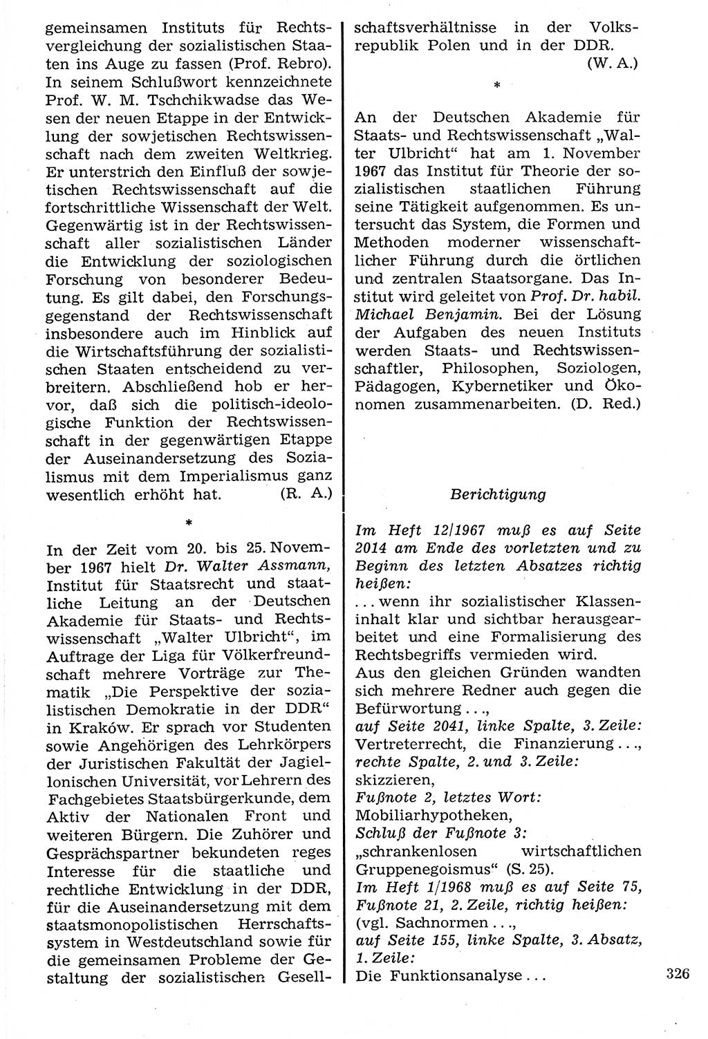 Staat und Recht (StuR), 17. Jahrgang [Deutsche Demokratische Republik (DDR)] 1968, Seite 326 (StuR DDR 1968, S. 326)