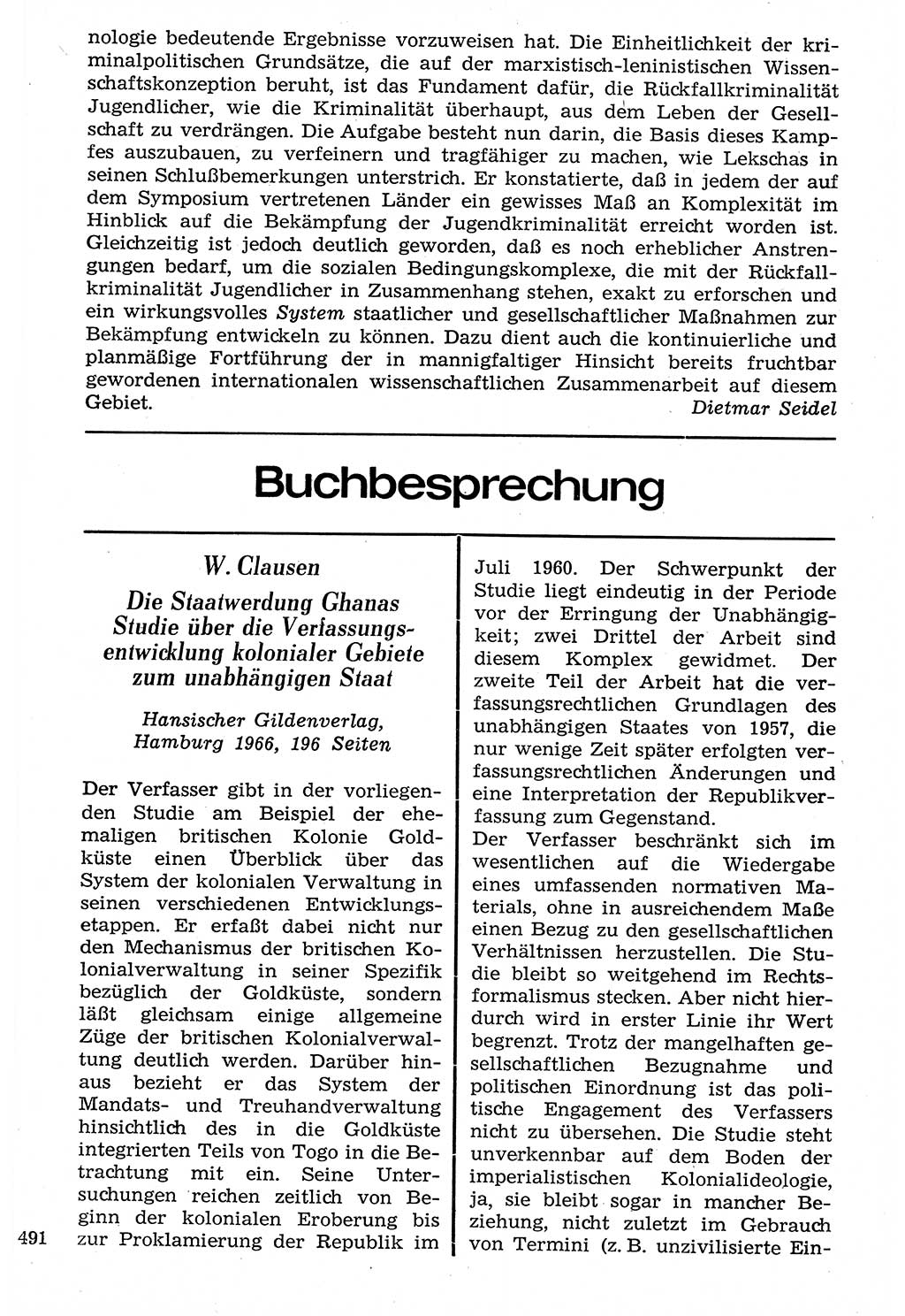 Staat und Recht (StuR), 17. Jahrgang [Deutsche Demokratische Republik (DDR)] 1968, Seite 491 (StuR DDR 1968, S. 491)