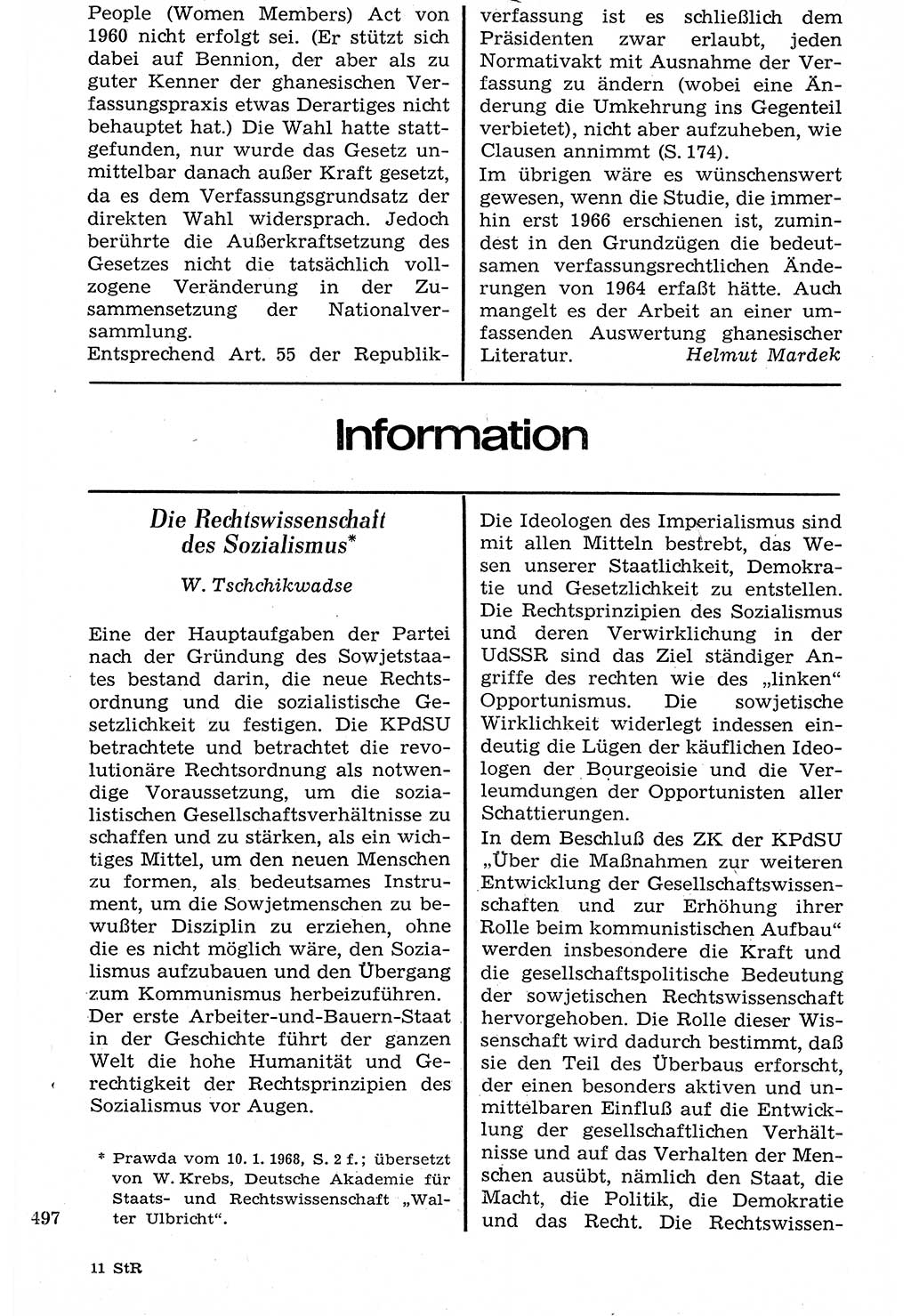 Staat und Recht (StuR), 17. Jahrgang [Deutsche Demokratische Republik (DDR)] 1968, Seite 497 (StuR DDR 1968, S. 497)
