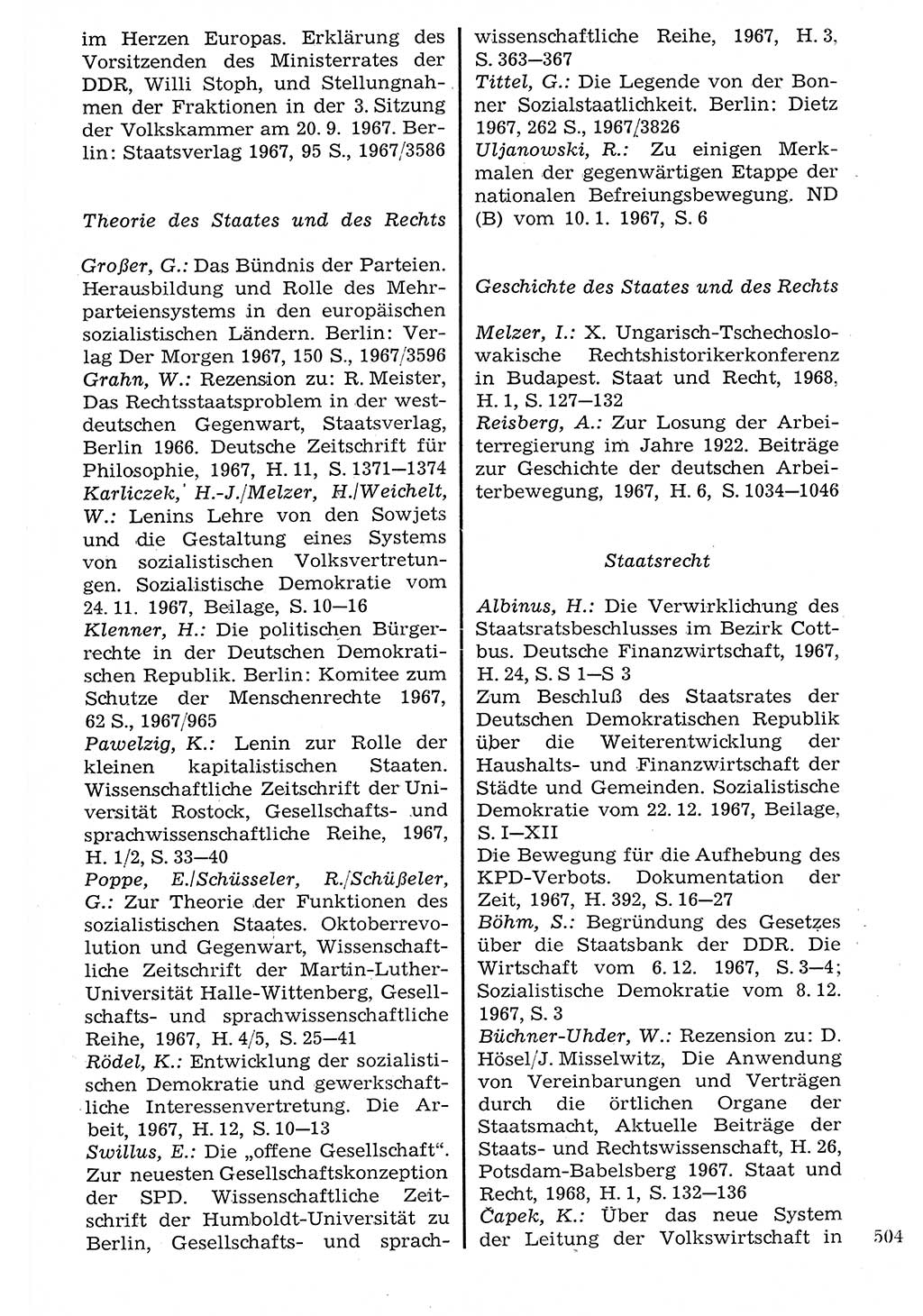 Staat und Recht (StuR), 17. Jahrgang [Deutsche Demokratische Republik (DDR)] 1968, Seite 504 (StuR DDR 1968, S. 504)