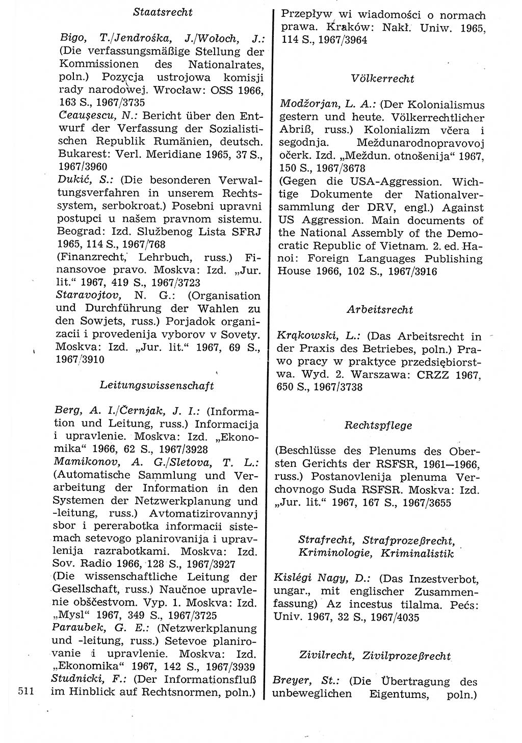 Staat und Recht (StuR), 17. Jahrgang [Deutsche Demokratische Republik (DDR)] 1968, Seite 511 (StuR DDR 1968, S. 511)