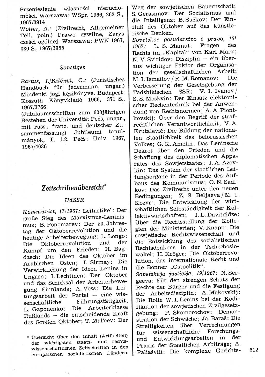 Staat und Recht (StuR), 17. Jahrgang [Deutsche Demokratische Republik (DDR)] 1968, Seite 512 (StuR DDR 1968, S. 512)