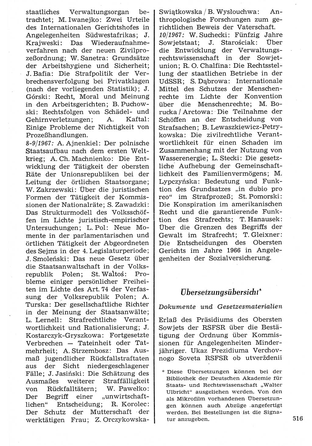 Staat und Recht (StuR), 17. Jahrgang [Deutsche Demokratische Republik (DDR)] 1968, Seite 516 (StuR DDR 1968, S. 516)