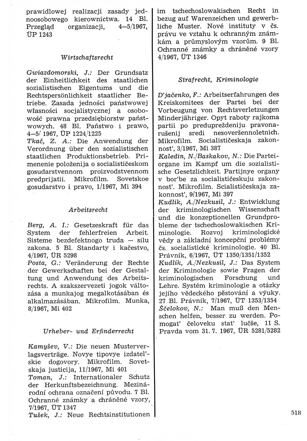 Staat und Recht (StuR), 17. Jahrgang [Deutsche Demokratische Republik (DDR)] 1968, Seite 518 (StuR DDR 1968, S. 518)