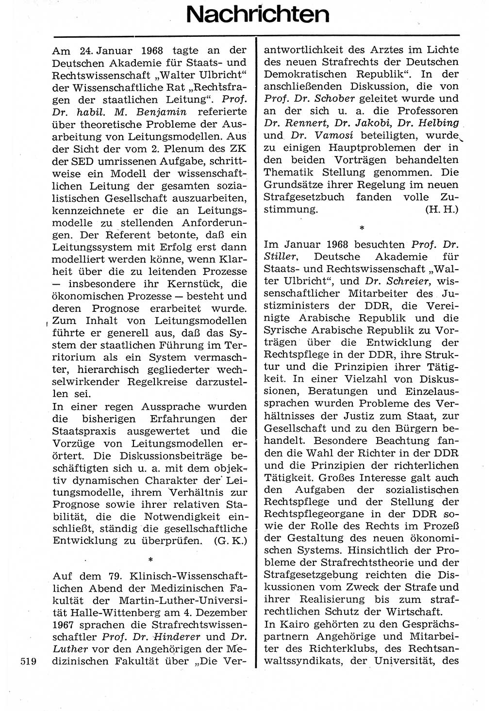 Staat und Recht (StuR), 17. Jahrgang [Deutsche Demokratische Republik (DDR)] 1968, Seite 519 (StuR DDR 1968, S. 519)