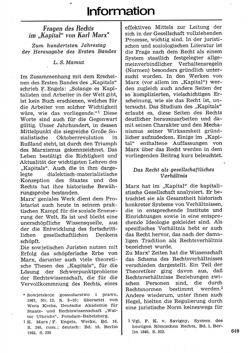 Staat und Recht (StuR), 17. Jahrgang [Deutsche Demokratische Republik (DDR)] 1968, Seite 640 (StuR DDR 1968, S. 640)