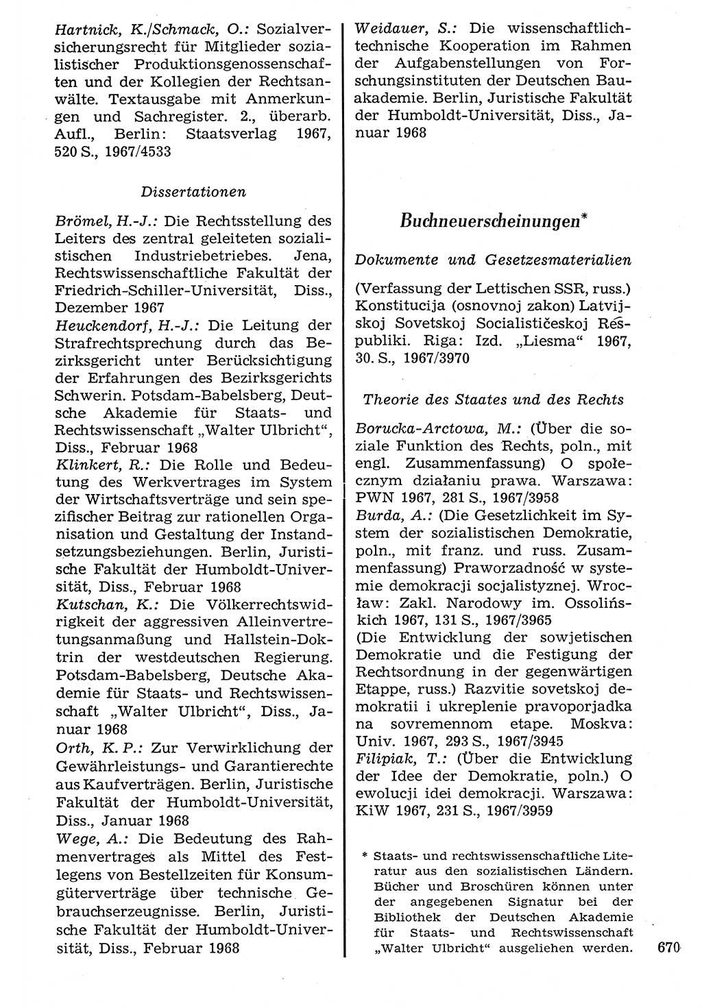 Staat und Recht (StuR), 17. Jahrgang [Deutsche Demokratische Republik (DDR)] 1968, Seite 670 (StuR DDR 1968, S. 670)