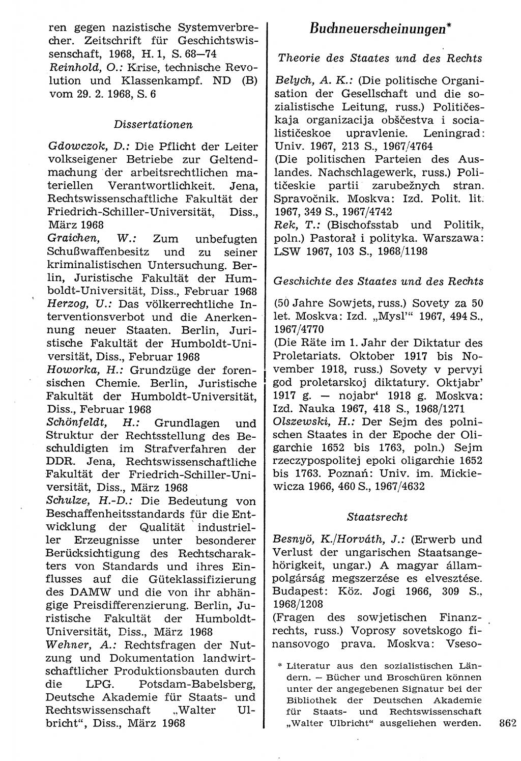 Staat und Recht (StuR), 17. Jahrgang [Deutsche Demokratische Republik (DDR)] 1968, Seite 862 (StuR DDR 1968, S. 862)
