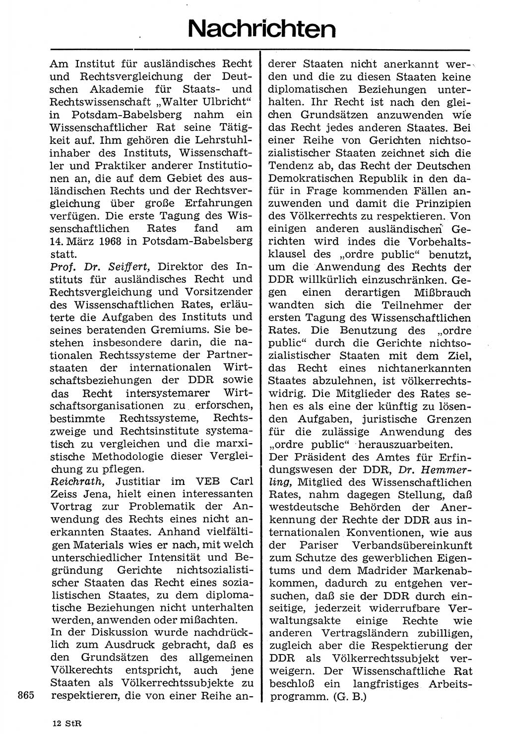 Staat und Recht (StuR), 17. Jahrgang [Deutsche Demokratische Republik (DDR)] 1968, Seite 865 (StuR DDR 1968, S. 865)