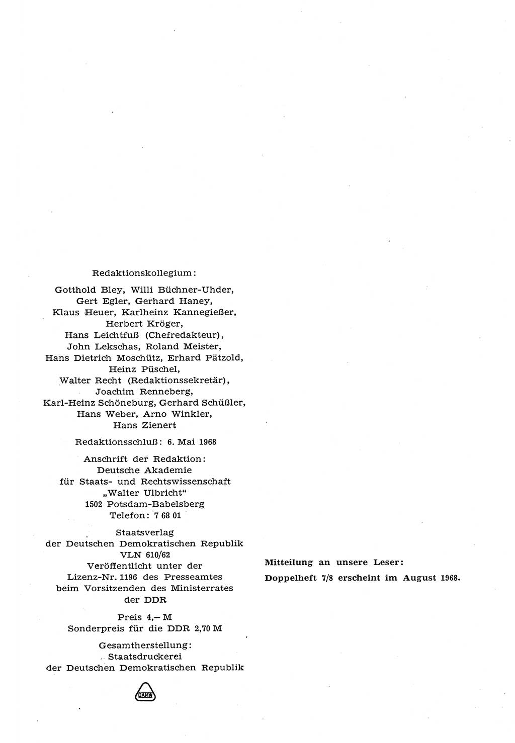 Staat und Recht (StuR), 17. Jahrgang [Deutsche Demokratische Republik (DDR)] 1968, Seite 882 (StuR DDR 1968, S. 882)