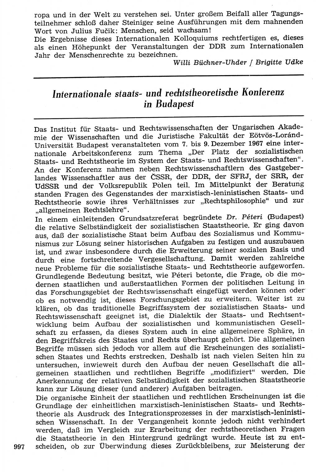 Staat und Recht (StuR), 17. Jahrgang [Deutsche Demokratische Republik (DDR)] 1968, Seite 997 (StuR DDR 1968, S. 997)