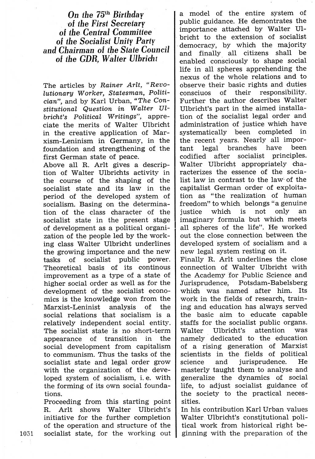 Staat und Recht (StuR), 17. Jahrgang [Deutsche Demokratische Republik (DDR)] 1968, Seite 1051 (StuR DDR 1968, S. 1051)