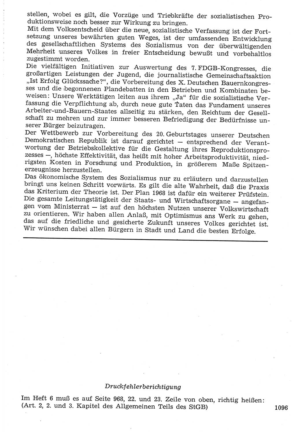 Staat und Recht (StuR), 17. Jahrgang [Deutsche Demokratische Republik (DDR)] 1968, Seite 1096 (StuR DDR 1968, S. 1096)