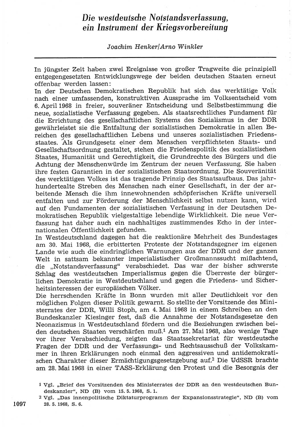 Staat und Recht (StuR), 17. Jahrgang [Deutsche Demokratische Republik (DDR)] 1968, Seite 1097 (StuR DDR 1968, S. 1097)