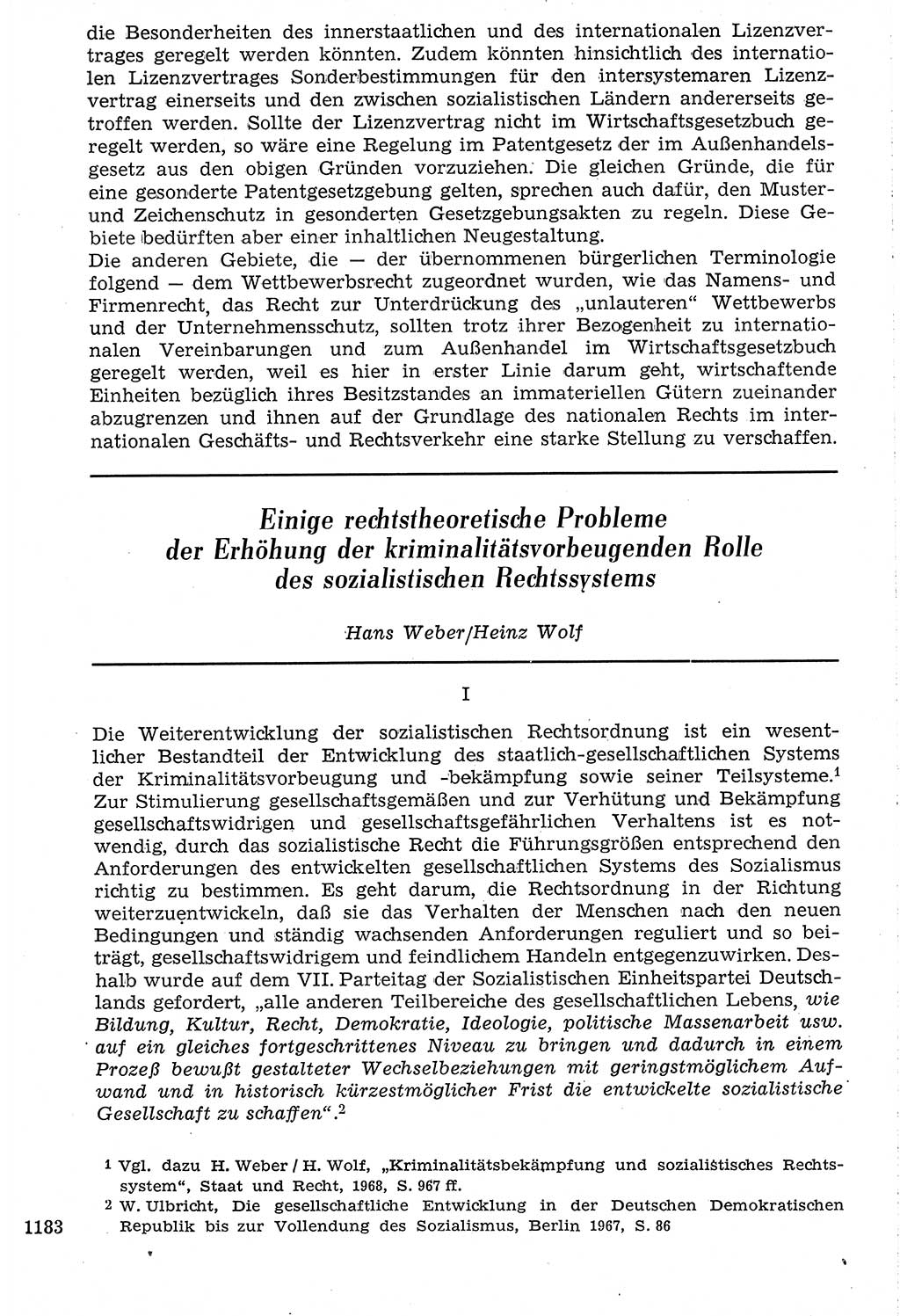 Staat und Recht (StuR), 17. Jahrgang [Deutsche Demokratische Republik (DDR)] 1968, Seite 1183 (StuR DDR 1968, S. 1183)