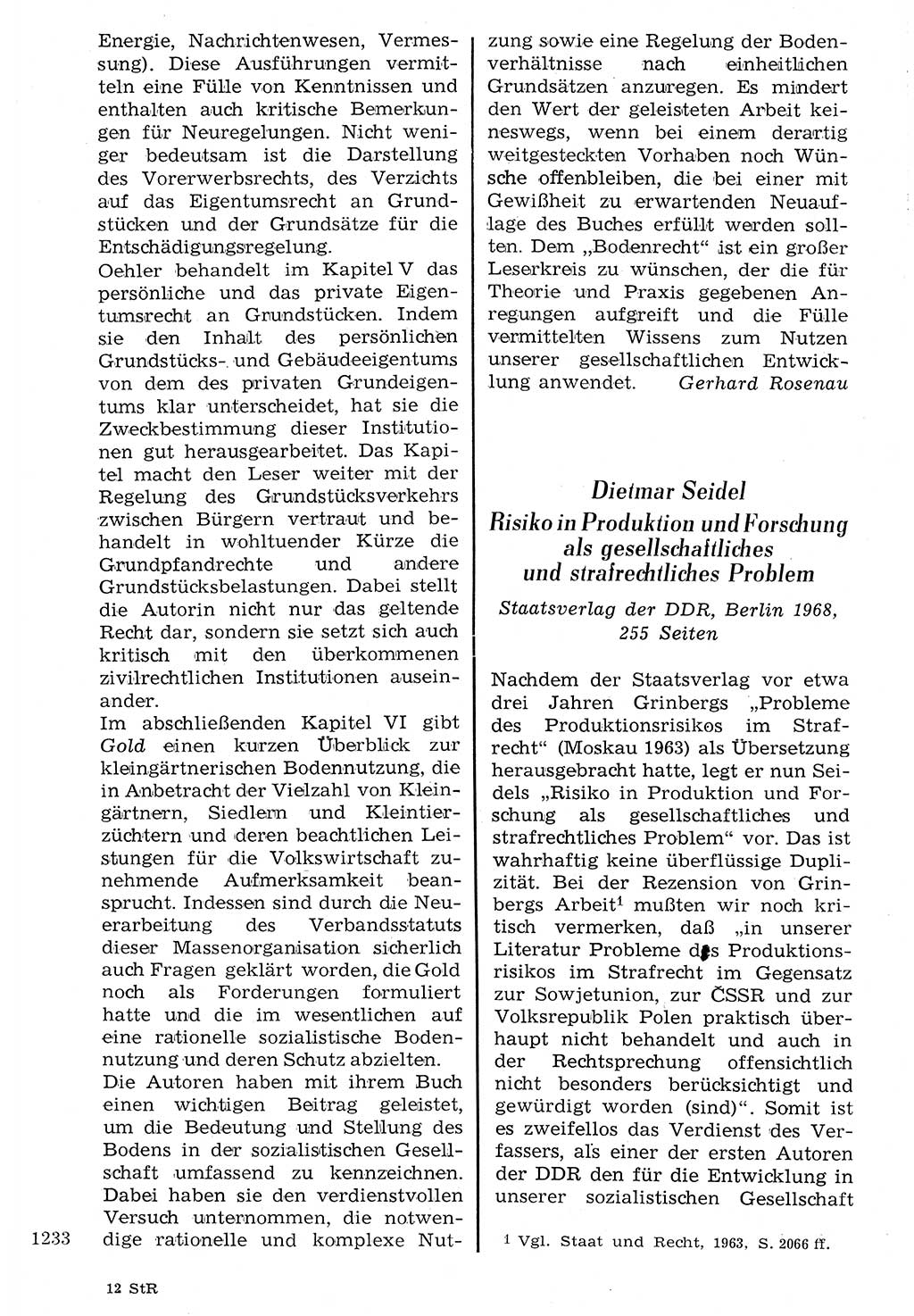 Staat und Recht (StuR), 17. Jahrgang [Deutsche Demokratische Republik (DDR)] 1968, Seite 1233 (StuR DDR 1968, S. 1233)