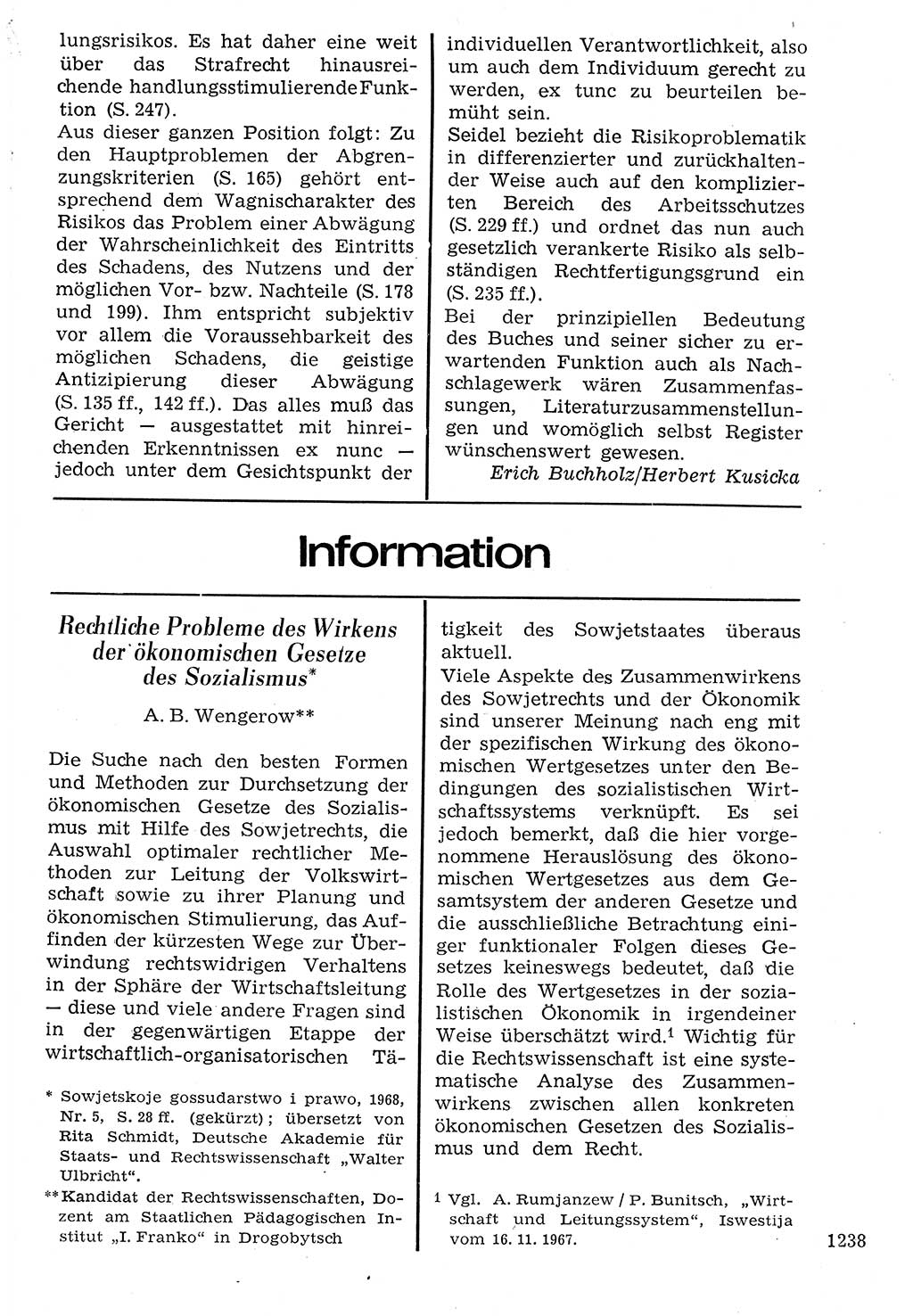 Staat und Recht (StuR), 17. Jahrgang [Deutsche Demokratische Republik (DDR)] 1968, Seite 1238 (StuR DDR 1968, S. 1238)
