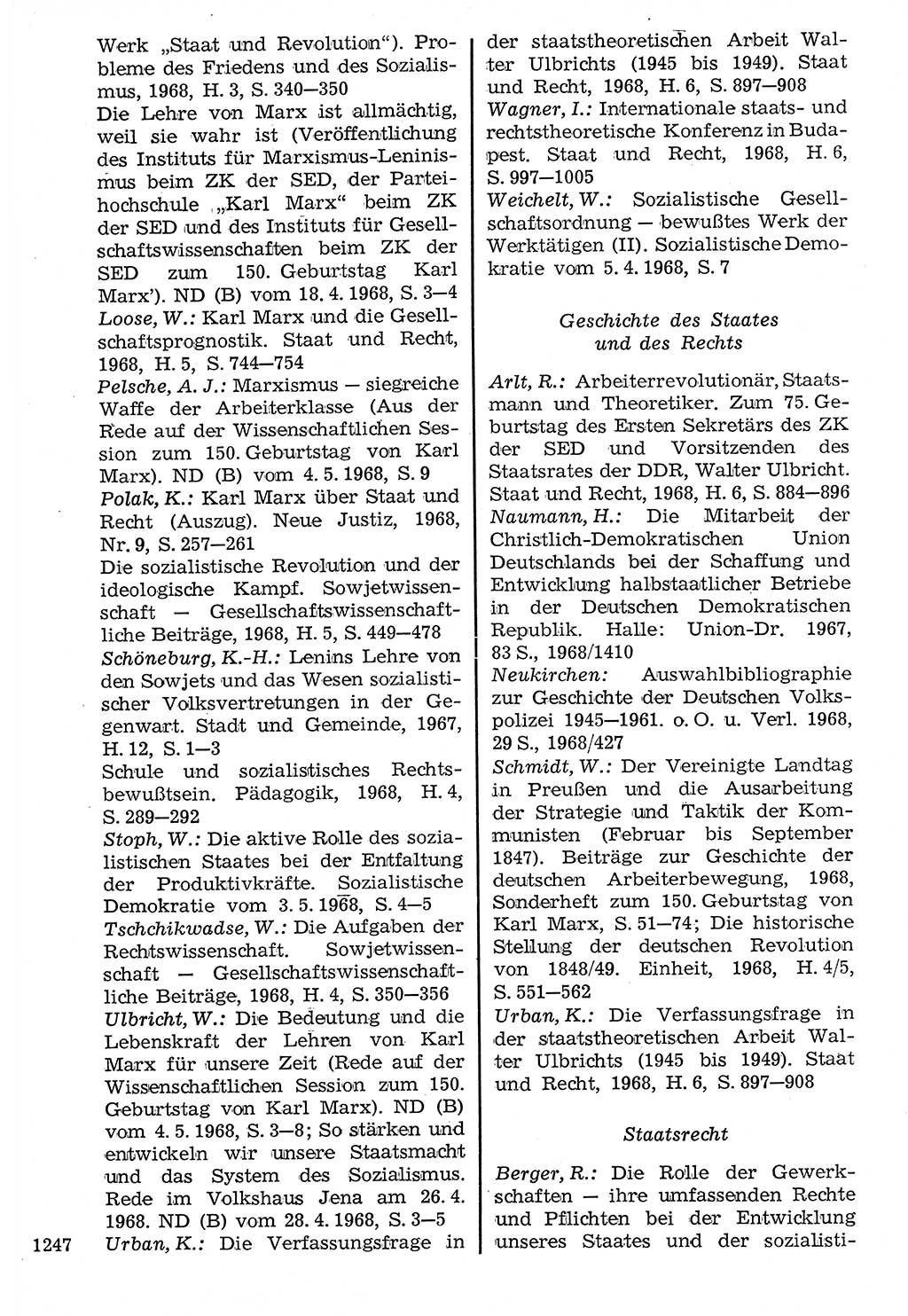 Staat und Recht (StuR), 17. Jahrgang [Deutsche Demokratische Republik (DDR)] 1968, Seite 1247 (StuR DDR 1968, S. 1247)