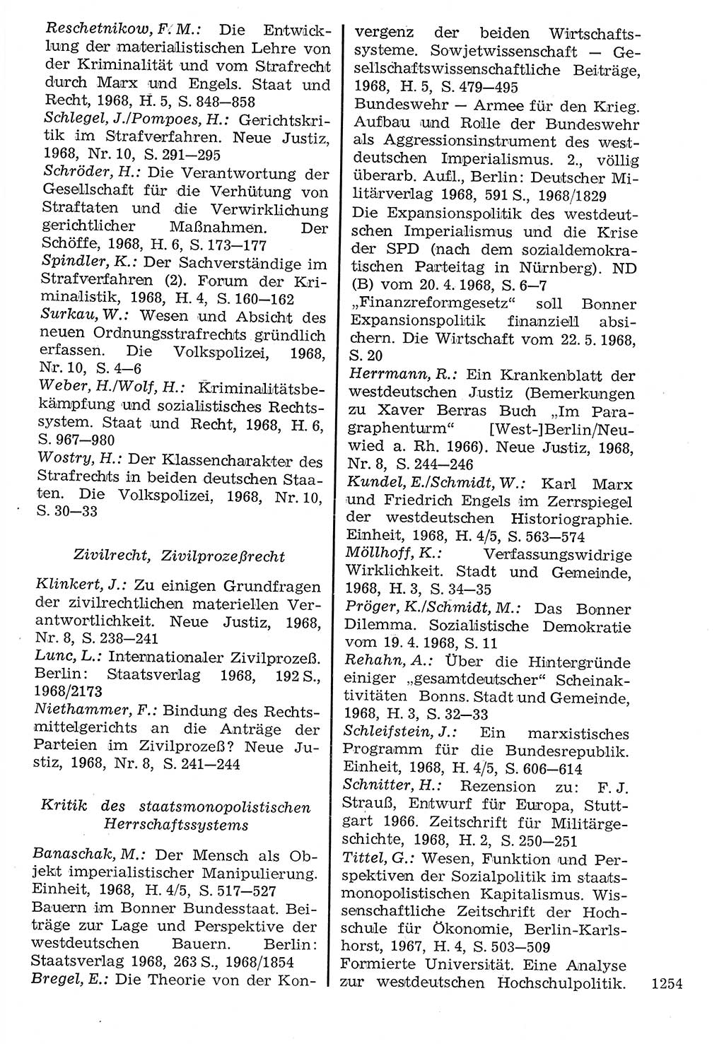 Staat und Recht (StuR), 17. Jahrgang [Deutsche Demokratische Republik (DDR)] 1968, Seite 1254 (StuR DDR 1968, S. 1254)