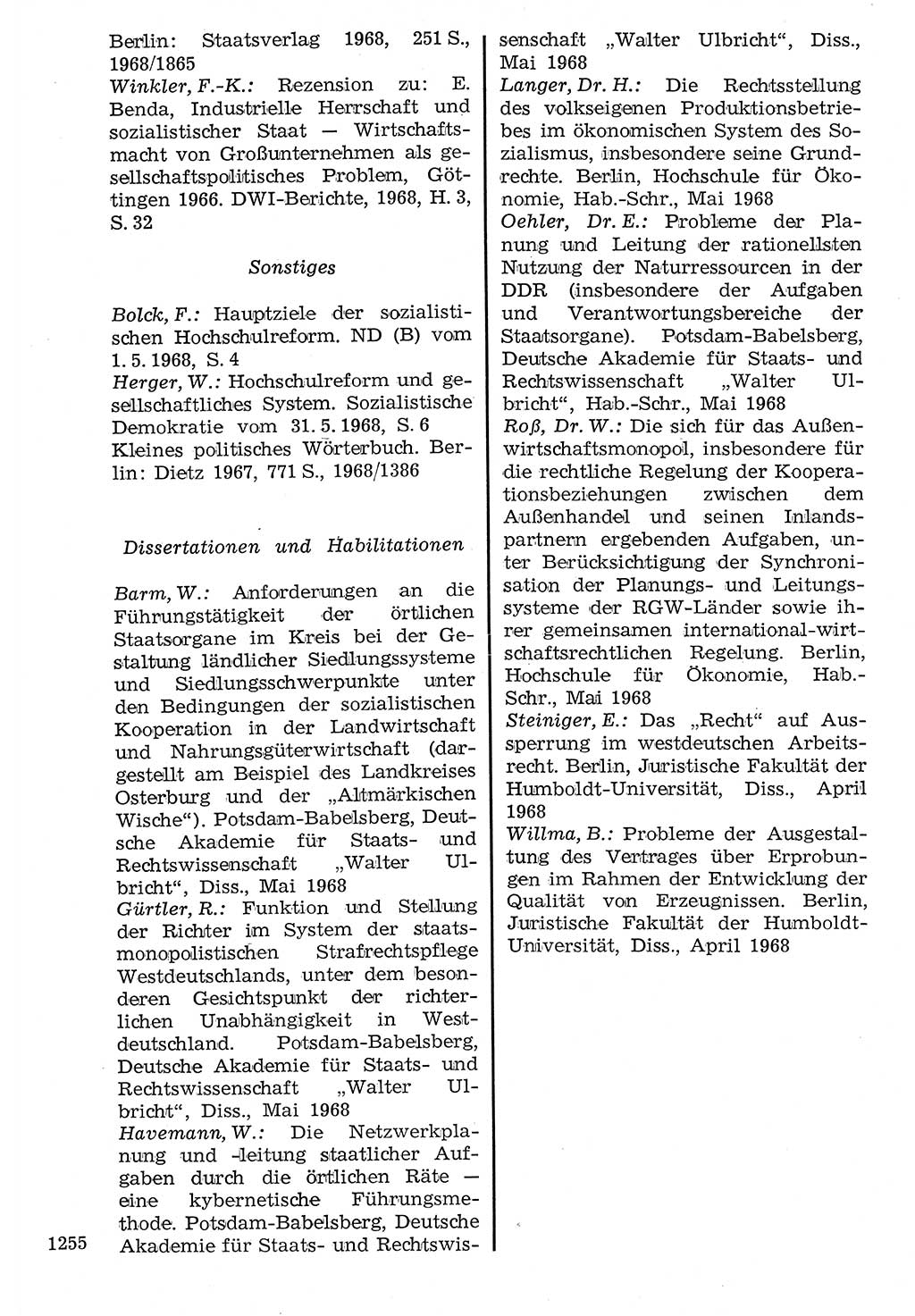 Staat und Recht (StuR), 17. Jahrgang [Deutsche Demokratische Republik (DDR)] 1968, Seite 1255 (StuR DDR 1968, S. 1255)