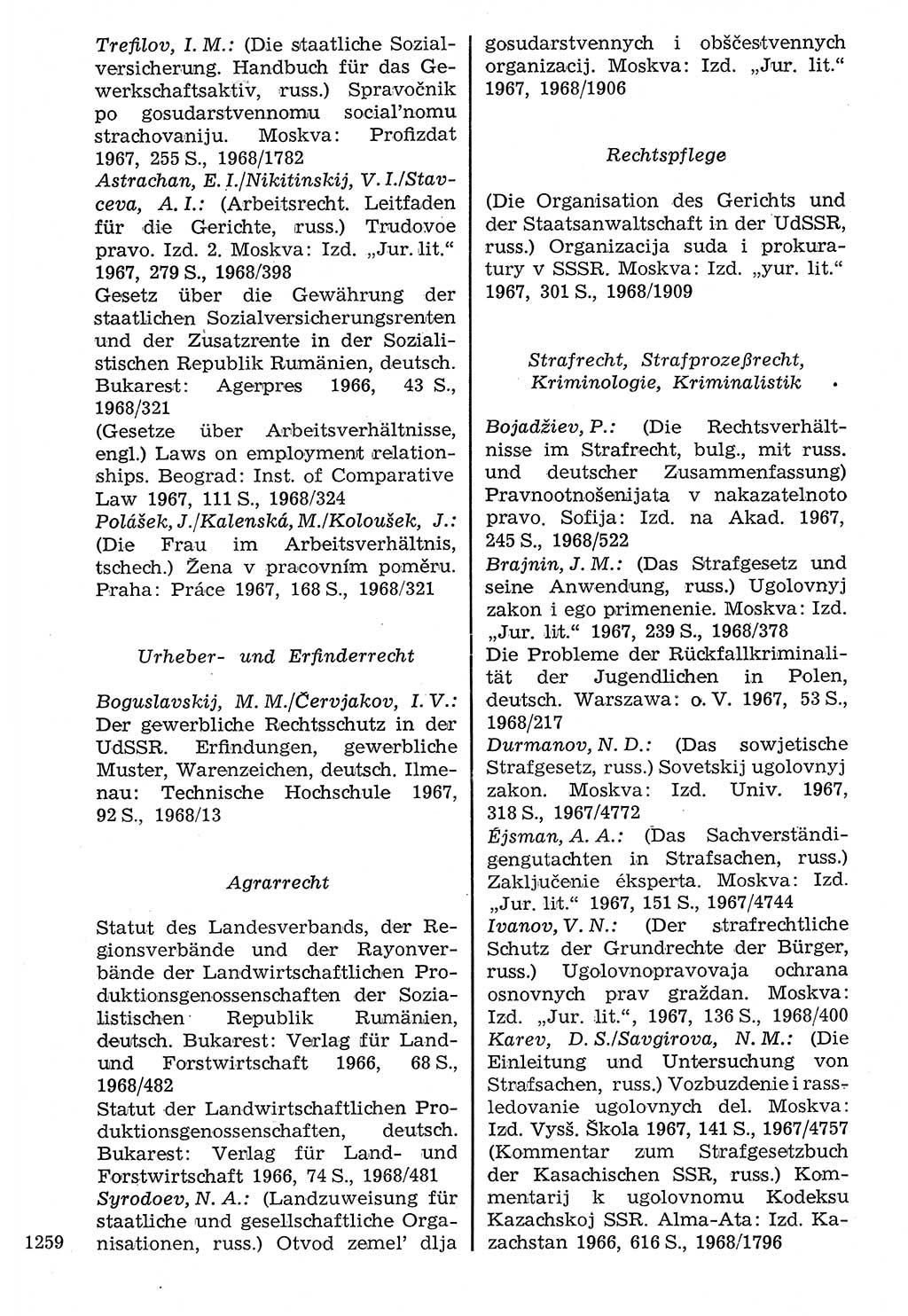 Staat und Recht (StuR), 17. Jahrgang [Deutsche Demokratische Republik (DDR)] 1968, Seite 1259 (StuR DDR 1968, S. 1259)
