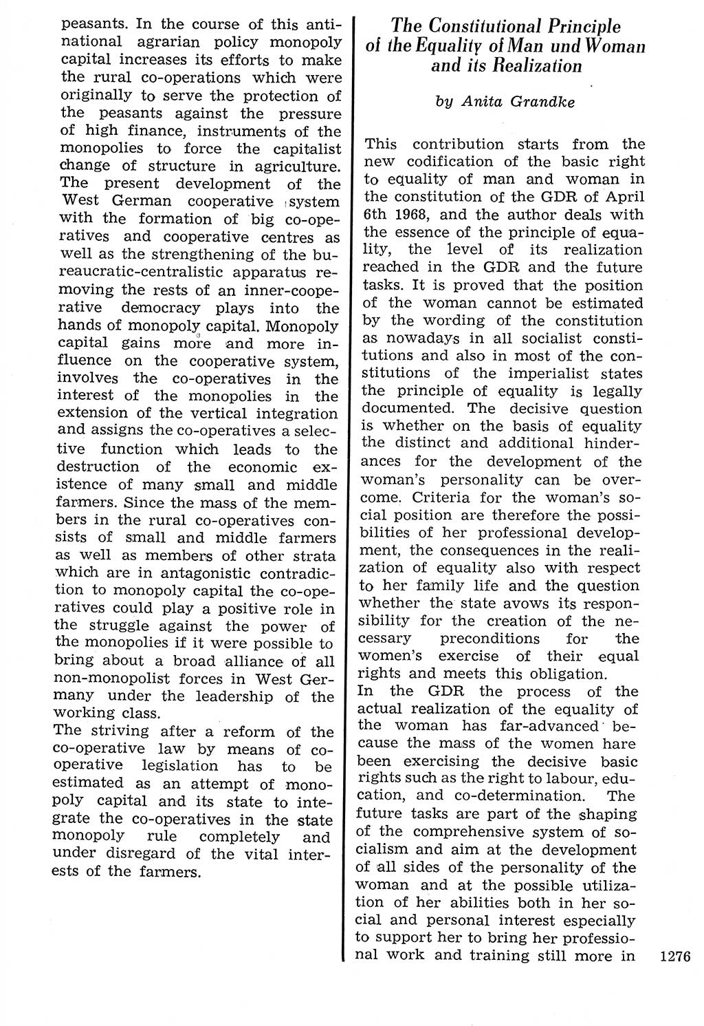 Staat und Recht (StuR), 17. Jahrgang [Deutsche Demokratische Republik (DDR)] 1968, Seite 1276 (StuR DDR 1968, S. 1276)