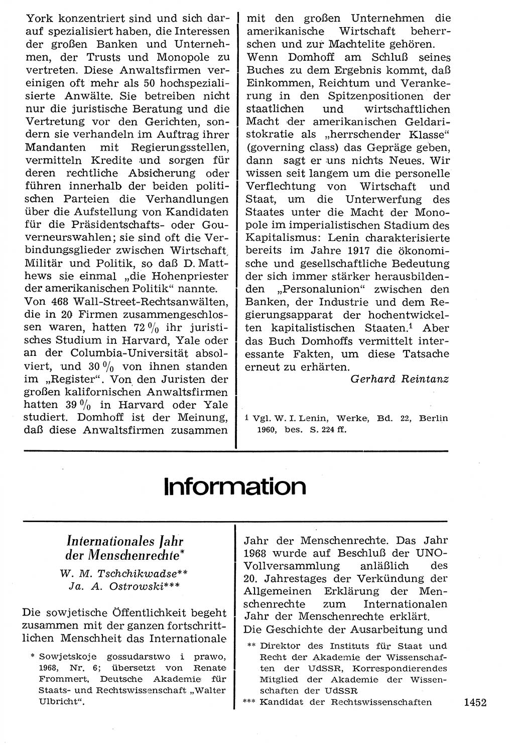 Staat und Recht (StuR), 17. Jahrgang [Deutsche Demokratische Republik (DDR)] 1968, Seite 1452 (StuR DDR 1968, S. 1452)