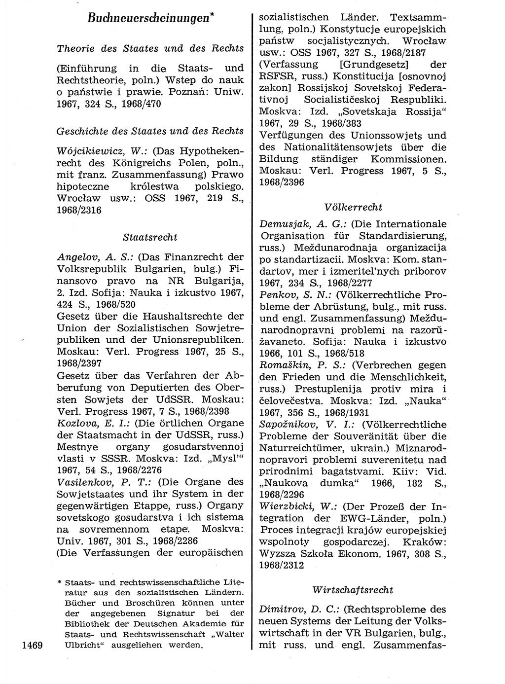 Staat und Recht (StuR), 17. Jahrgang [Deutsche Demokratische Republik (DDR)] 1968, Seite 1469 (StuR DDR 1968, S. 1469)