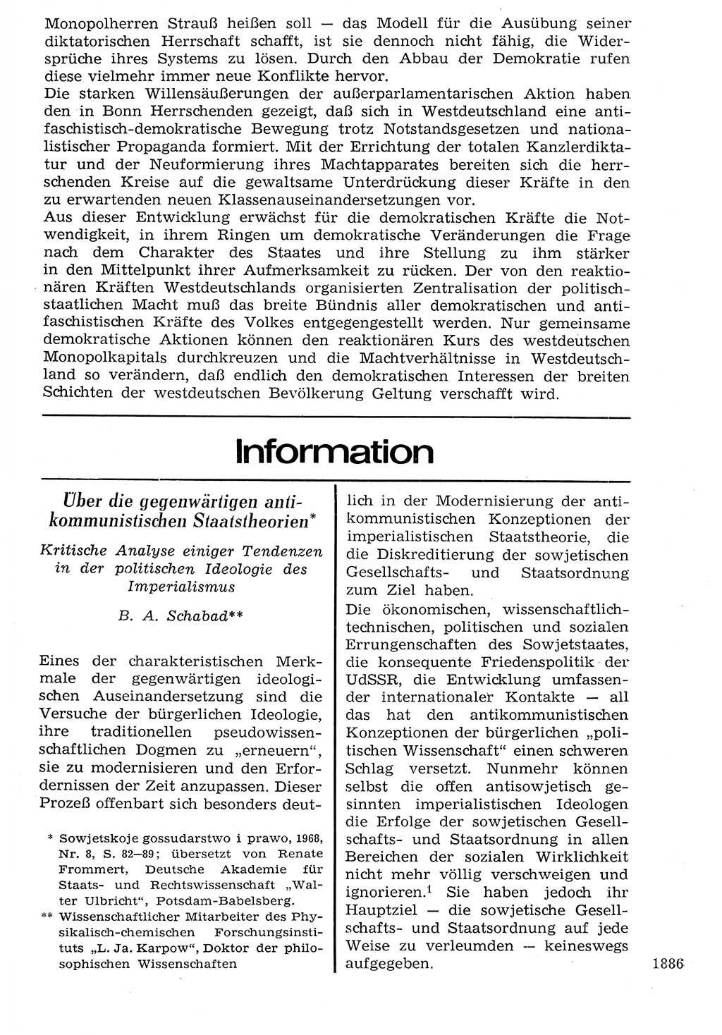 Staat und Recht (StuR), 17. Jahrgang [Deutsche Demokratische Republik (DDR)] 1968, Seite 1886 (StuR DDR 1968, S. 1886)
