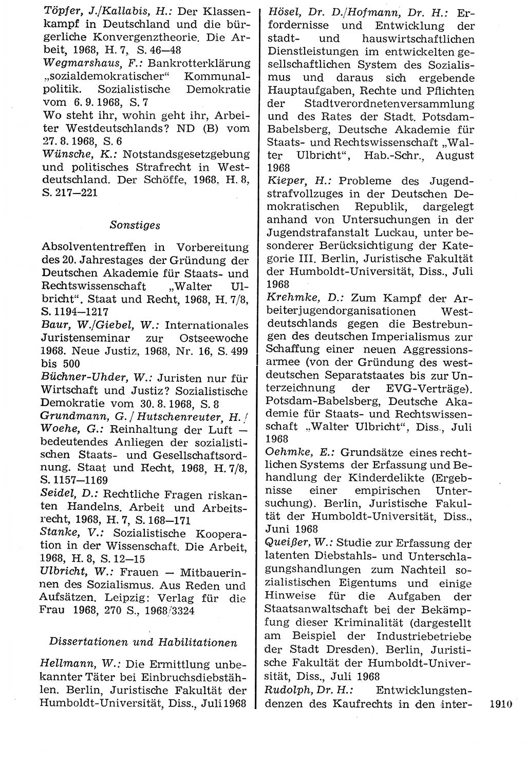 Staat und Recht (StuR), 17. Jahrgang [Deutsche Demokratische Republik (DDR)] 1968, Seite 1910 (StuR DDR 1968, S. 1910)