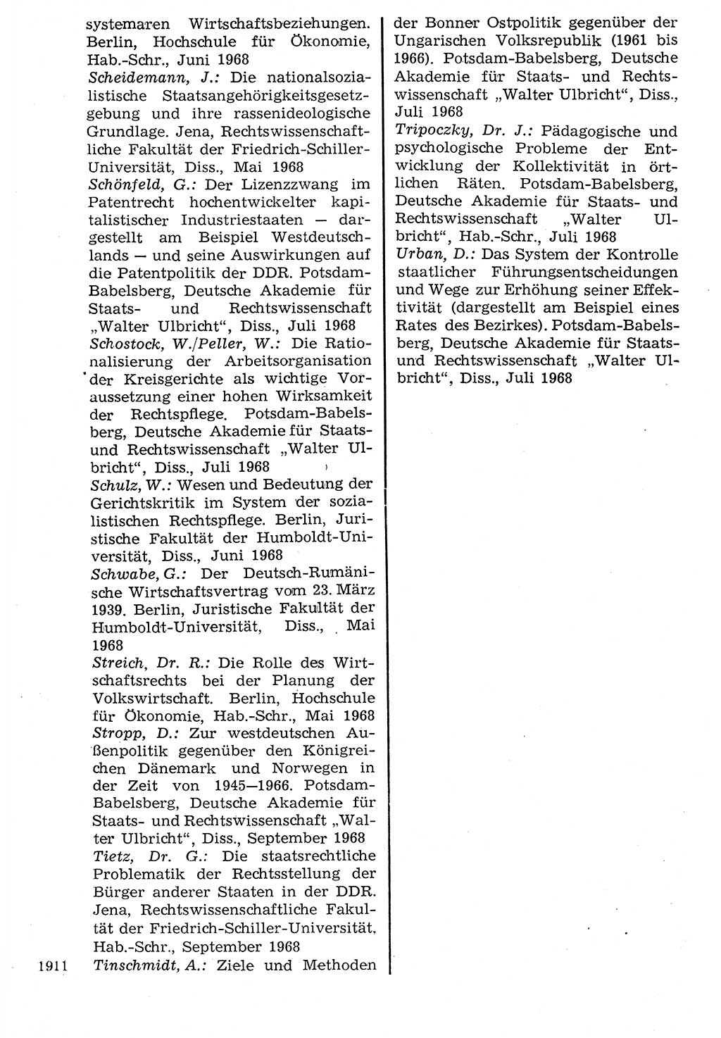 Staat und Recht (StuR), 17. Jahrgang [Deutsche Demokratische Republik (DDR)] 1968, Seite 1911 (StuR DDR 1968, S. 1911)