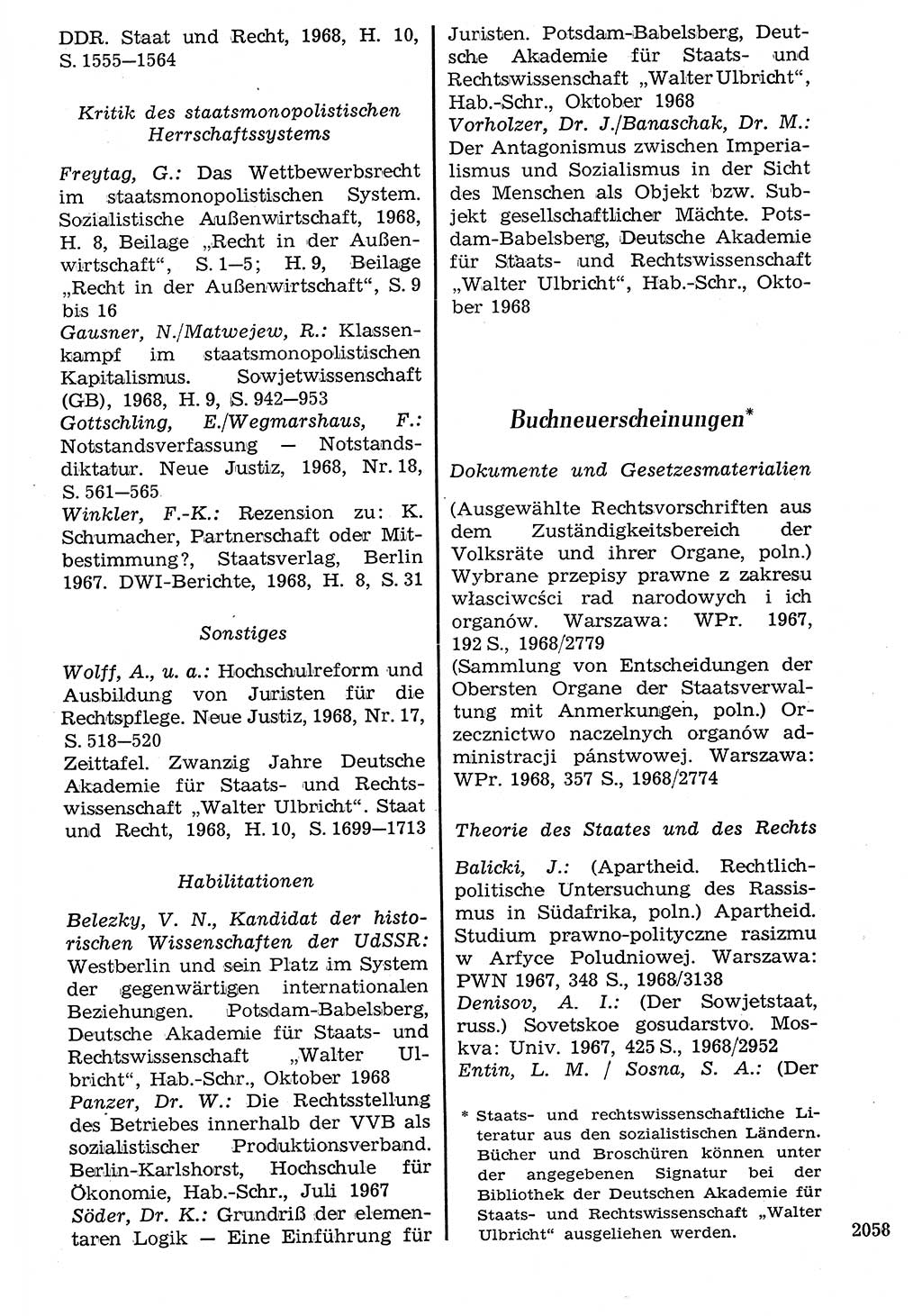 Staat und Recht (StuR), 17. Jahrgang [Deutsche Demokratische Republik (DDR)] 1968, Seite 2058 (StuR DDR 1968, S. 2058)