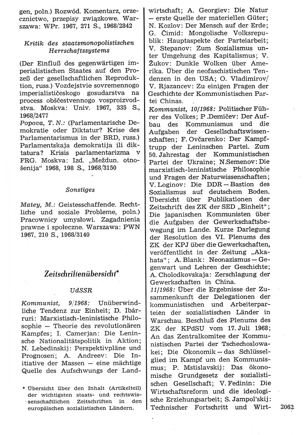 Staat und Recht (StuR), 17. Jahrgang [Deutsche Demokratische Republik (DDR)] 1968, Seite 2062 (StuR DDR 1968, S. 2062)